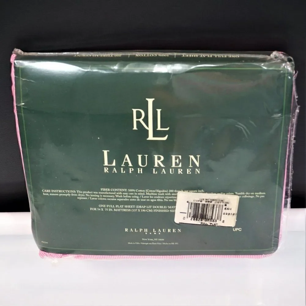 Vintage Lauren Ralph Lauren Full Flat Sheet Cape May Narrow Stripe Pink USA Made